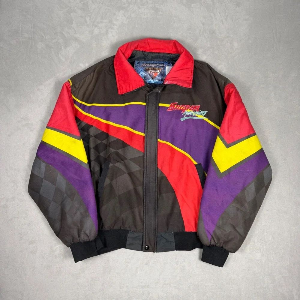 90s Mens Snap-on Motorsports Racing Bomber Jacket Colorblock Large